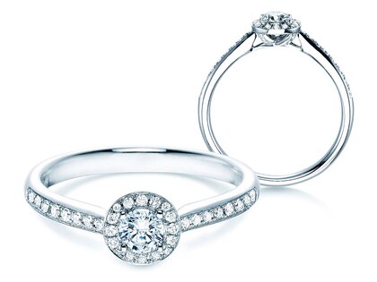 Engagement ring Halo Petite in 18K white gold with diamonds 0.50ct G/SI