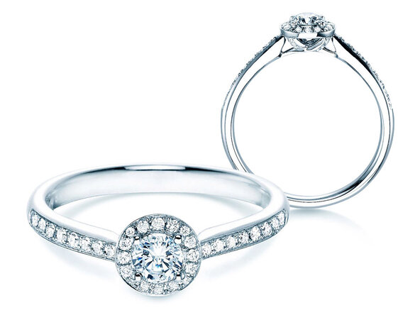 Engagement ring Halo Petite in 18K white gold with diamonds 0.50ct G/SI