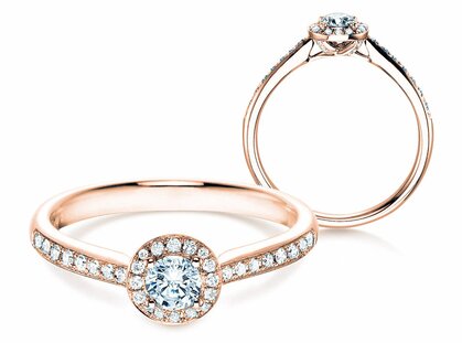 Engagement ring Halo Petite in 18K rosé gold with diamonds 0.50ct G/SI