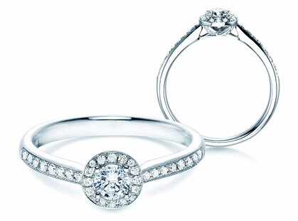 Engagement ring Halo Petite in 18K white gold with diamonds 0.50ct G/SI