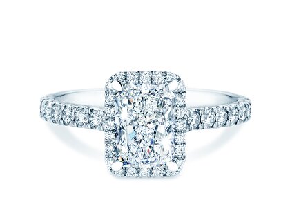 Engagement ring Radiant Halo Pavé in 14K white gold with lab-grown diamonds 2.02ct E/VS