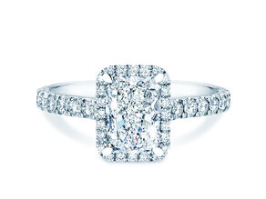 Engagement ring Radiant Halo Pavé in 14K white gold with lab-grown diamonds 2.02ct E/VS