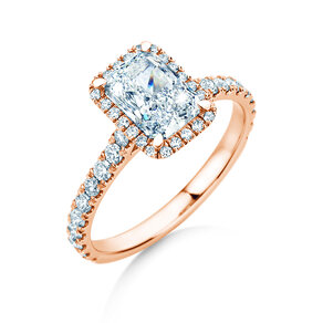 Engagement ring Radiant Halo Pavé in 14K rosé gold with lab-grown diamonds 1.40ct E/VS