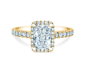 Engagement ring Radiant Halo Pavé in 9K yellow gold with lab-grown diamonds 1.40ct E/VS