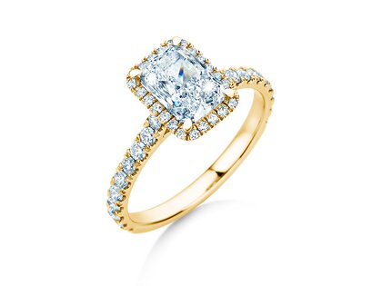 Engagement ring Radiant Halo Pavé in 9K yellow gold with lab-grown diamonds 1.40ct E/VS