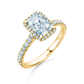 Engagement ring Radiant Halo Pavé in 9K yellow gold with lab-grown diamonds 1.40ct E/VS