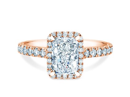 Engagement ring Radiant Halo Pavé in 14K rosé gold with lab-grown diamonds 1.40ct E/VS