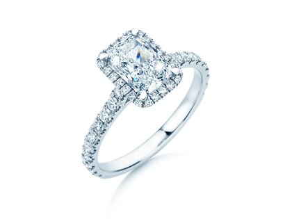 Engagement ring Radiant Halo Pavé in 14K white gold with lab-grown diamonds 2.02ct E/VS