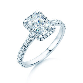 Engagement ring Radiant Halo Pavé in 14K white gold with lab-grown diamonds 2.02ct E/VS