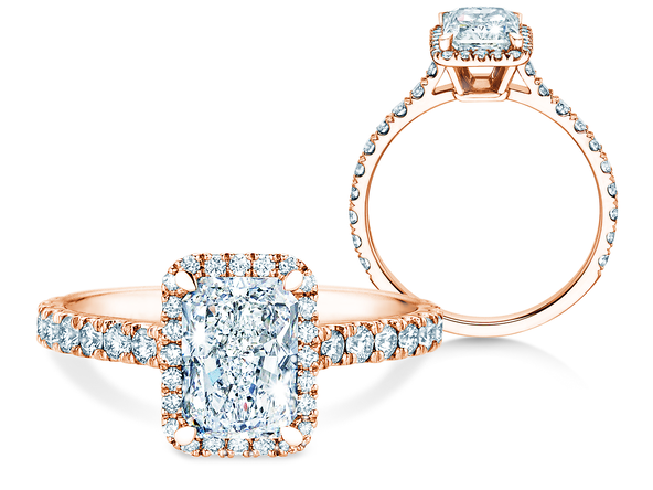 Engagement ring Radiant Halo Pavé in 14K rosé gold with lab-grown diamonds 1.40ct E/VS