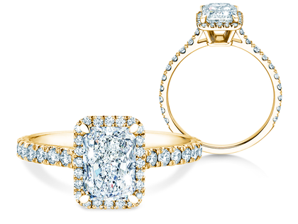 Engagement ring Radiant Halo Pavé in 9K yellow gold with lab-grown diamonds 1.40ct E/VS