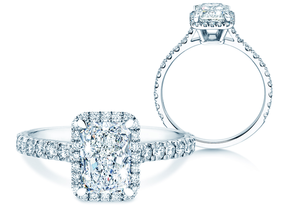 Engagement ring Radiant Halo Pavé in 14K white gold with lab-grown diamonds 2.02ct E/VS