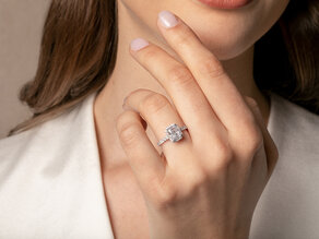Engagement ring Radiant Halo Pavé in 14K white gold with lab-grown diamonds 2.02ct E/VS