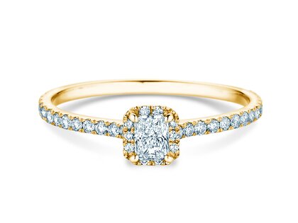 Engagement ring Radiant Halo Pavé in 9K yellow gold with lab-grown diamonds 0.58ct E/VS