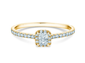 Engagement ring Radiant Halo Pavé in 9K yellow gold with lab-grown diamonds 0.58ct E/VS