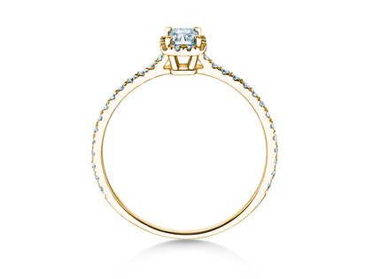 Engagement ring Radiant Halo Pavé in 9K yellow gold with lab-grown diamonds 0.58ct E/VS