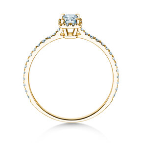 Engagement ring Radiant Halo Pavé in 9K yellow gold with lab-grown diamonds 0.58ct E/VS