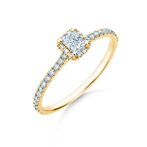 Engagement ring Radiant Halo Pavé in 9K yellow gold with lab-grown diamonds 0.58ct E/VS