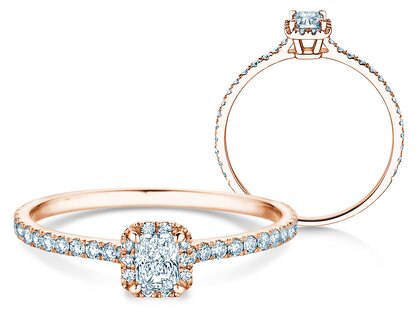 Engagement ring Radiant Halo Pavé in 14K rosé gold with lab-grown diamonds 0.58ct E/VS