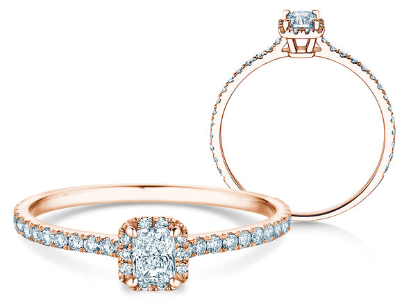 Engagement ring Radiant Halo Pavé in 14K rosé gold with lab-grown diamonds 0.58ct E/VS