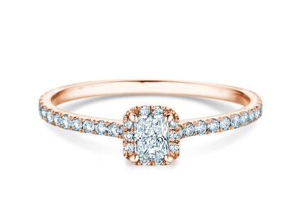 Engagement ring Radiant Halo Pavé in 14K rosé gold with lab-grown diamonds 0.58ct E/VS