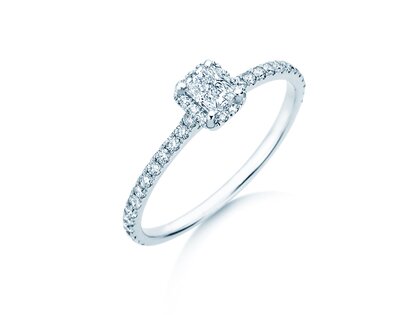 Engagement ring Radiant Halo Pavé in 9K white gold with lab-grown diamonds 0.58ct E/VS