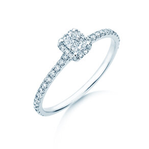Engagement ring Radiant Halo Pavé in 9K white gold with lab-grown diamonds 0.58ct E/VS