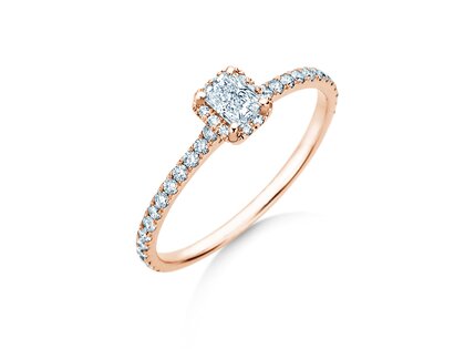 Engagement ring Radiant Halo Pavé in 14K rosé gold with lab-grown diamonds 0.58ct E/VS