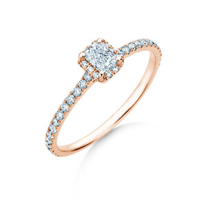 Engagement ring Radiant Halo Pavé in 14K rosé gold with lab-grown diamonds 0.58ct E/VS