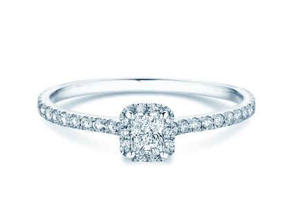 Engagement ring Radiant Halo Pavé in 9K white gold with lab-grown diamonds 0.58ct E/VS