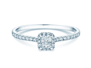 Engagement ring Radiant Halo Pavé in 9K white gold with lab-grown diamonds 0.58ct E/VS