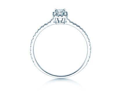 Engagement ring Radiant Halo Pavé in 9K white gold with lab-grown diamonds 0.58ct E/VS