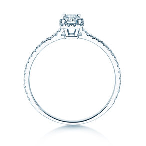 Engagement ring Radiant Halo Pavé in 9K white gold with lab-grown diamonds 0.58ct E/VS