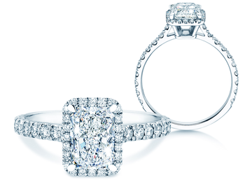 Engagement ring Radiant Halo Pavé in 14K white gold with diamonds 2.02ct G/SI
