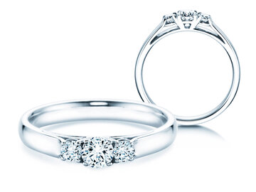 Engagement ring 3 Stones in 9K white gold with diamonds 0.11ct G/SI