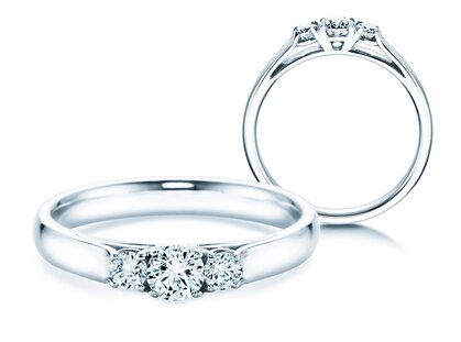 Engagement ring 3 Stones in 18K white gold with diamonds 0.11ct
