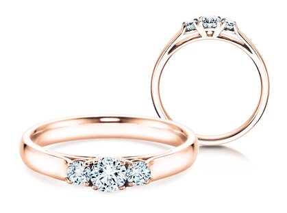 Engagement ring 3 Stones in 9K rosé gold with diamonds 0.40ct G/SI