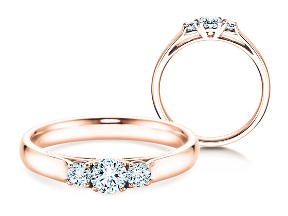 Engagement ring 3 Stones in 14K rosé gold with diamonds 0.11ct G/SI