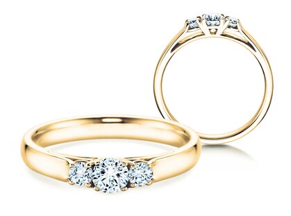 Engagement ring 3 Stones in 9K yellow gold with diamonds 0.40ct G/SI