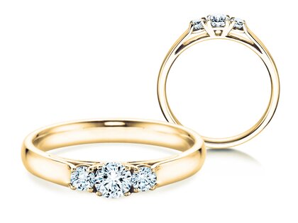 Engagement ring 3 Stones in 14K yellow gold with lab-grown diamonds 0.40ct E/VS