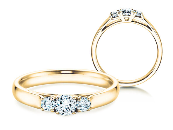 Engagement ring 3 Stones in 14K yellow gold with lab-grown diamonds 0.40ct E/VS