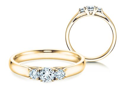 Engagement ring 3 Stones in 14K yellow gold with diamonds 0.75ct