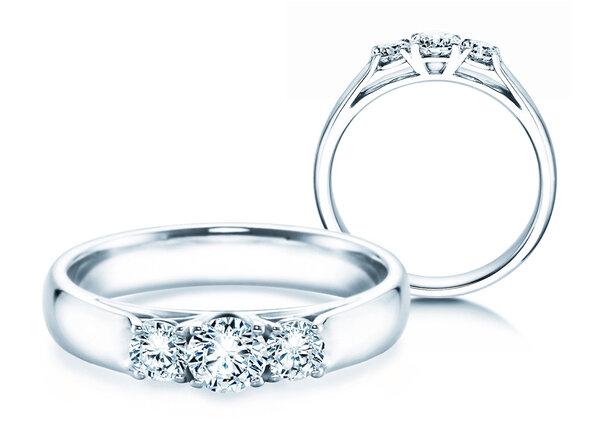 Engagement ring 3 Stones in 14K white gold with diamonds 0.40ct G/SI