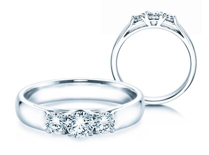 Engagement ring 3 Stones in 14K white gold with diamonds 0.40ct