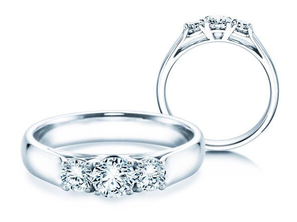Engagement ring 3 Stones in 18K white gold with diamonds 0.75ct G/SI