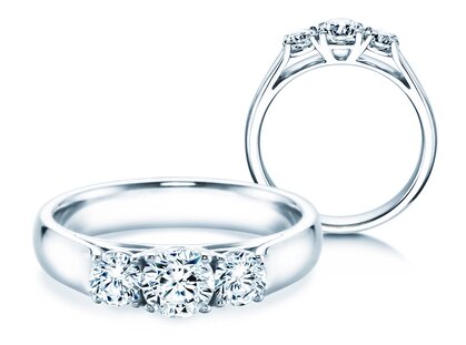 Engagement ring 3 Stones in 9K white gold with diamonds 1.00ct G/SI