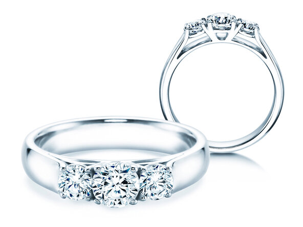 Engagement ring 3 Stones in 18K white gold with diamonds 1.00ct G/SI