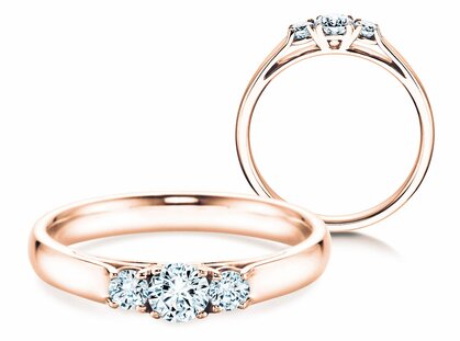 Engagement ring 3 Stones in 18K rosé gold with diamonds 0.20ct G/SI