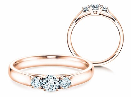 Engagement ring 3 Stones in 14K rosé gold with diamonds 0.20ct