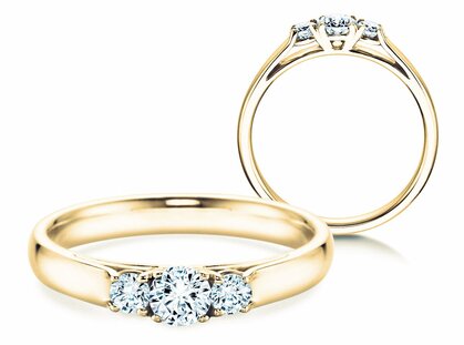 Engagement ring 3 Stones in 18K yellow gold with diamonds 0.20ct